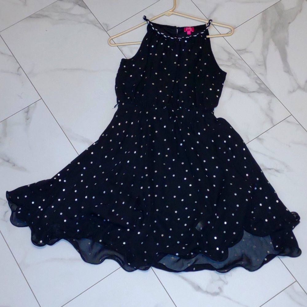 Dress by Pinky, girls size 14. Black with silver polka dots.